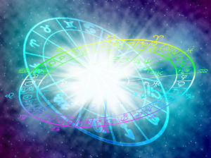 Blue background of the horoscope concept.